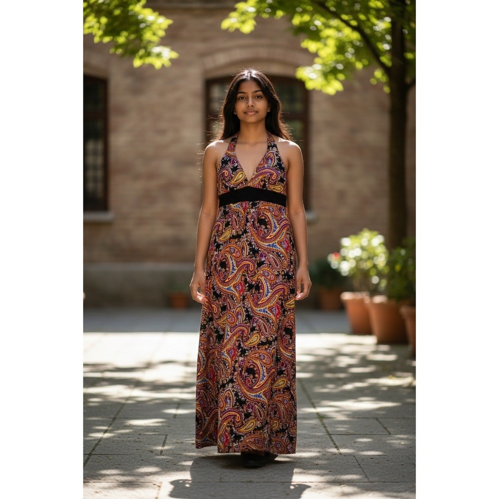 Wet Seal Multi Color Paisley Halter Maxi Sun‎ Dress Size Large